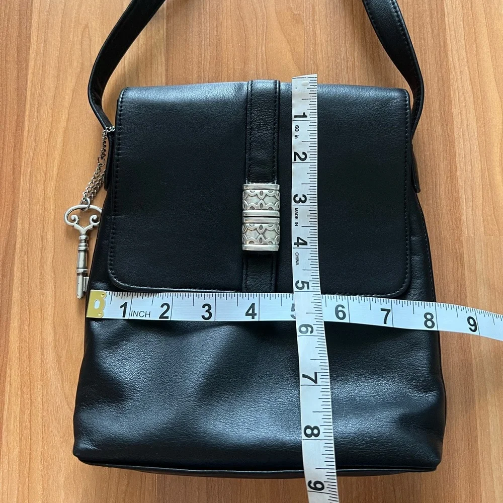 Vintage Fossil 75082 Black Leather Crossbody Bag Key Charm Soft Leather